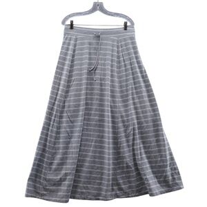 Talbots Gray Knit Maxi Skirt Womens Soft Medium Gray White Stripe Beachy Pull On